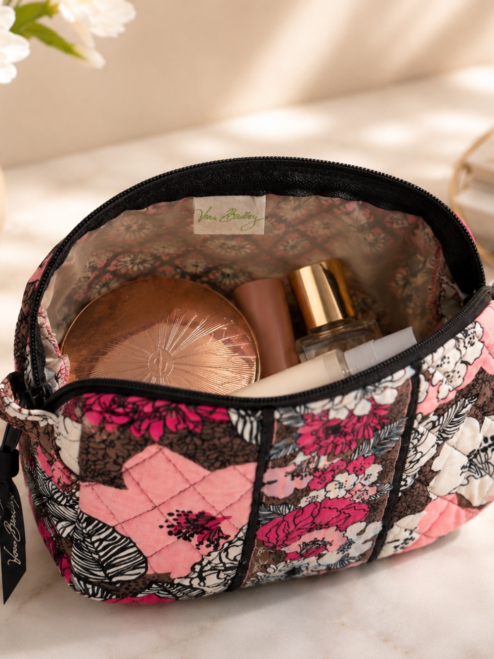 Vera Bradley Pink Floral Quilted Cosmetic Bag - Picture 3 of 5